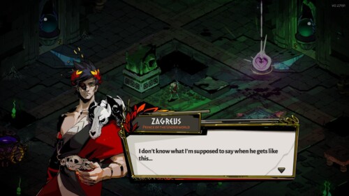 Dialogue screenshot of Hades video game interface.