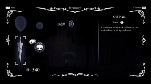 Inventory screenshot of Hollow Knight video game interface.