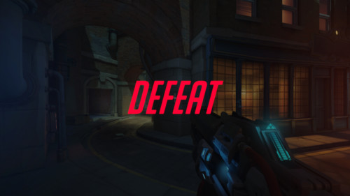 Defeat screenshot of Overwatch video game interface.