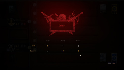 Defeat screenshot of The Witcher 3: Wild Hunt video game interface.