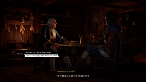 Dialogue screenshot of Banishers: Ghosts of New Eden video game interface.