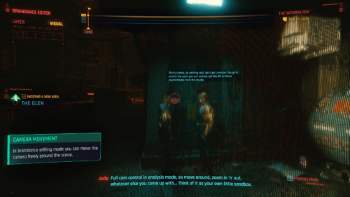 Braindance editor screenshot of Cyberpunk 2077 video game interface.