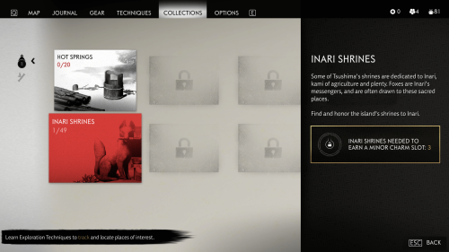 Collections screenshot of Ghost of Tsushima video game interface.