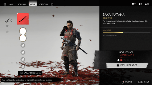 Gear screenshot of Ghost of Tsushima video game interface.