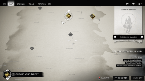 Map screenshot of Ghost of Tsushima video game interface.