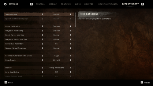 Accessibility screenshot of Horizon Forbidden West video game interface.