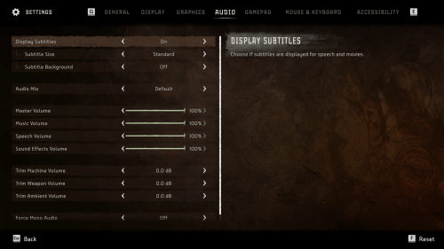 Audio screenshot of Horizon Forbidden West video game interface.