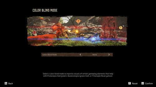 Color Blind screenshot of Horizon Forbidden West video game interface.