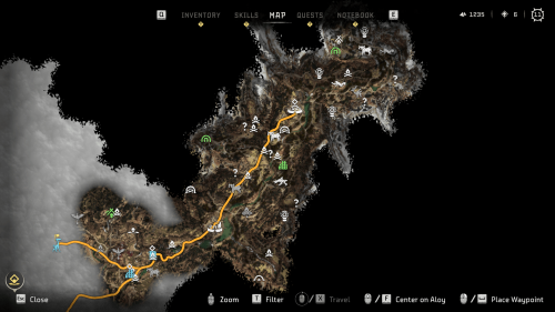 Map screenshot of Horizon Forbidden West video game interface.