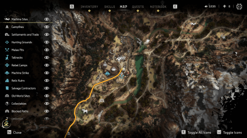 Map screenshot of Horizon Forbidden West video game interface.